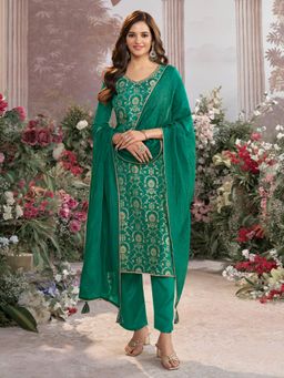 Seerat - Green Jacquard With Kurta With Dyed Trouser And Zari Work Dupatta