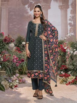 Seerat - Black Jacquard With Kurta With Dyed Trouser And Printed Dupatta