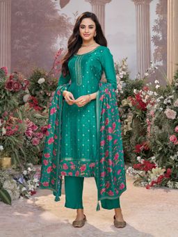 Seerat - Green Jacquard With Kurta With Dyed Trouser And Printed Dupatta