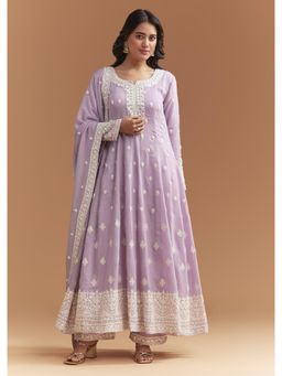 KALKI FASHION - Lilac Cotton Anarkali Kurta & Dupatta With Pant With Delicate Thread Work