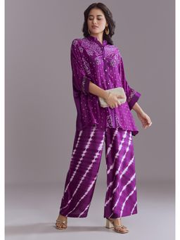 KALKI FASHION - Purple Silk Co-Ord Set With Authentic Bandhani And Leheriya Print