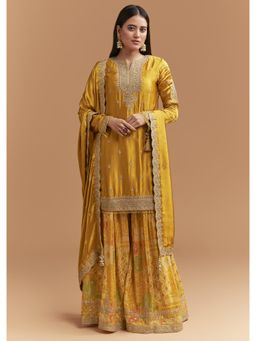 KALKI FASHION - Yellow Satin Kurta & Palazzo With Dupatta Gota And Cutdana Work