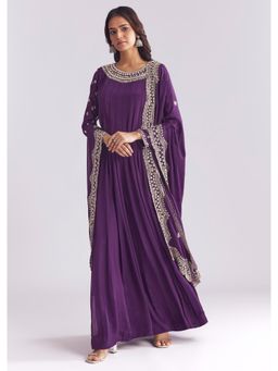 KALKI FASHION - Purple Chinon Anarkali Kurta With Dupatta Cutdana And Sequins Work
