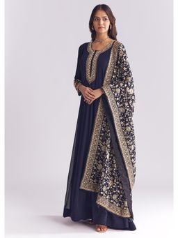 KALKI FASHION - Navy Blue Georgette Anarkali Kurta With Dupatta Thread And Sequins Embroidery