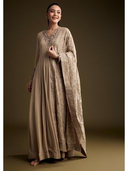 KALKI FASHION - Beige Georgette Anarkali Kurta With Dupatta Sequins And Thread Embroidery
