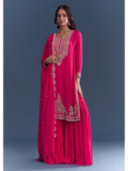 KALKI FASHION - Pink Chinon Sharara With Kurta & Dupatta With Cutdana And Sequins Embroidery