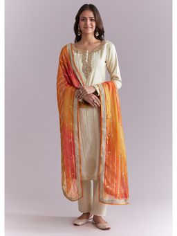 KALKI FASHION - Cream Tissue Kurta & Pant With Dupatta With Embroidery And Two Tone Dupatta