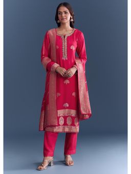 KALKI FASHION - Pink Silk Kurta & Pant With Dupatta With Banarasi Weave