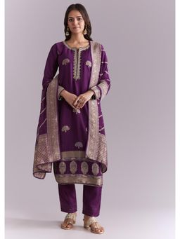 KALKI FASHION - Purple Silk Kurta & Pant With Dupatta With Banarasi Weave