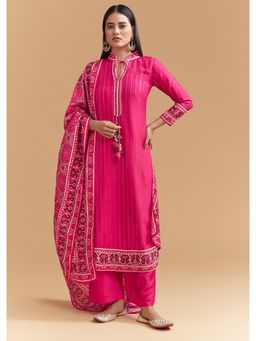 KALKI FASHION - Pink Silk Kurta & Pant With Dupatta With Sequins Work And Patola Print Dupatta