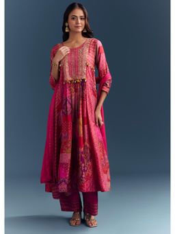 KALKI FASHION - Pink Dola Silk Anarkali Kurta & Dupatta With Pant With Intricate Hand Embroidery