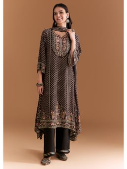 KALKI FASHION - Black Crepe Kurta & Pant With Dupatta With Indie Print And Stone Work