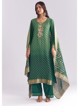 KALKI FASHION - Green Ombre Georgette Kurta & Pant With Dupatta With Banarasi Weave