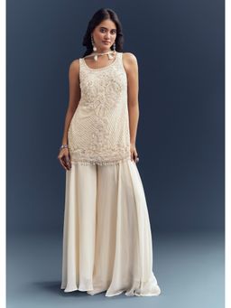 KALKI FASHION - Ivory Georgette Palazzo Kurti With Heavy Hand Embroidery Dupatta