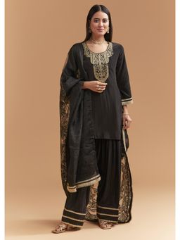 KALKI FASHION - Black Crepe Kurta & Pant With Dupatta With Zardosi And Gota Work