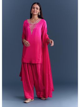 KALKI FASHION - Pink Crepe Kurta & Pant With Dupatta With Zardosi Work And Farzi Pants