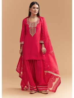 KALKI FASHION - Pink Crepe Kurta & Pant With Dupatta With Heavy Zardosi Work