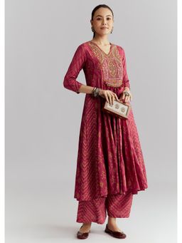 KALKI FASHION - Pink Silk Anarkali Kurta With Pant Indie Print And Intricate Embroidery