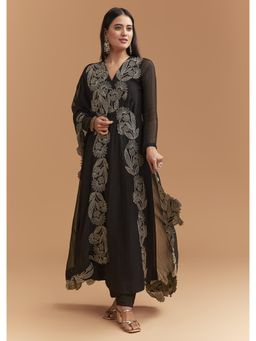 KALKI FASHION - Black Organza Anarkali Kurta With Pant & Dupatta Intricate Zari Embroidery