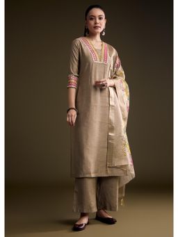 KALKI FASHION - Brown Silk Kurta & Pant With Dupatta With Zari And Gota Work