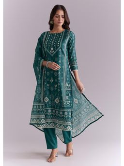 KALKI FASHION - Blue Silk Kurta & Pant With Dupatta With Indie Print