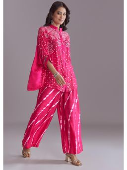 KALKI FASHION - Pink Silk Co-Ord Set With Authentic Bandhani And Leheriya Print