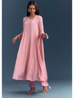 KALKI FASHION - Light Pink Chinon Anarkali Kurta & Dupatta With Pant With Cutdana And Sequins