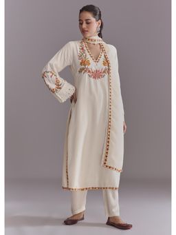 KALKI FASHION - White Crepe Kurta & Pant With Dupatta With Multicolour Resham Work