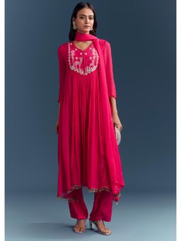 KALKI FASHION - Pink Chinon Anarkali Kurta & Dupatta With Pant Sequins Resham Embroidery