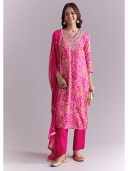 KALKI FASHION - Pink Silk Kurta & Pant With Dupatta With Bandhani Print And Embroidery