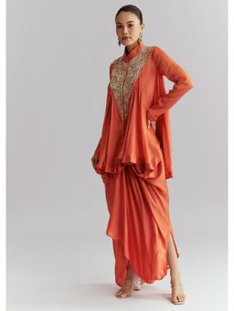 KALKI FASHION - Orange Chinon Indo Co-Ord Set With Zardosi Work