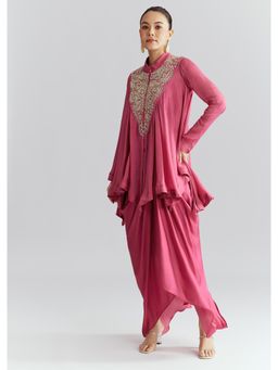 KALKI FASHION - Pink Chinon Indo Co-Ord Set With Zardosi Work
