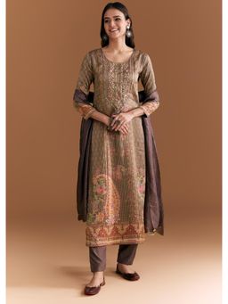 KALKI FASHION - Brown Silk Kurta & Pant With Dupatta With Floral And Paisley Print