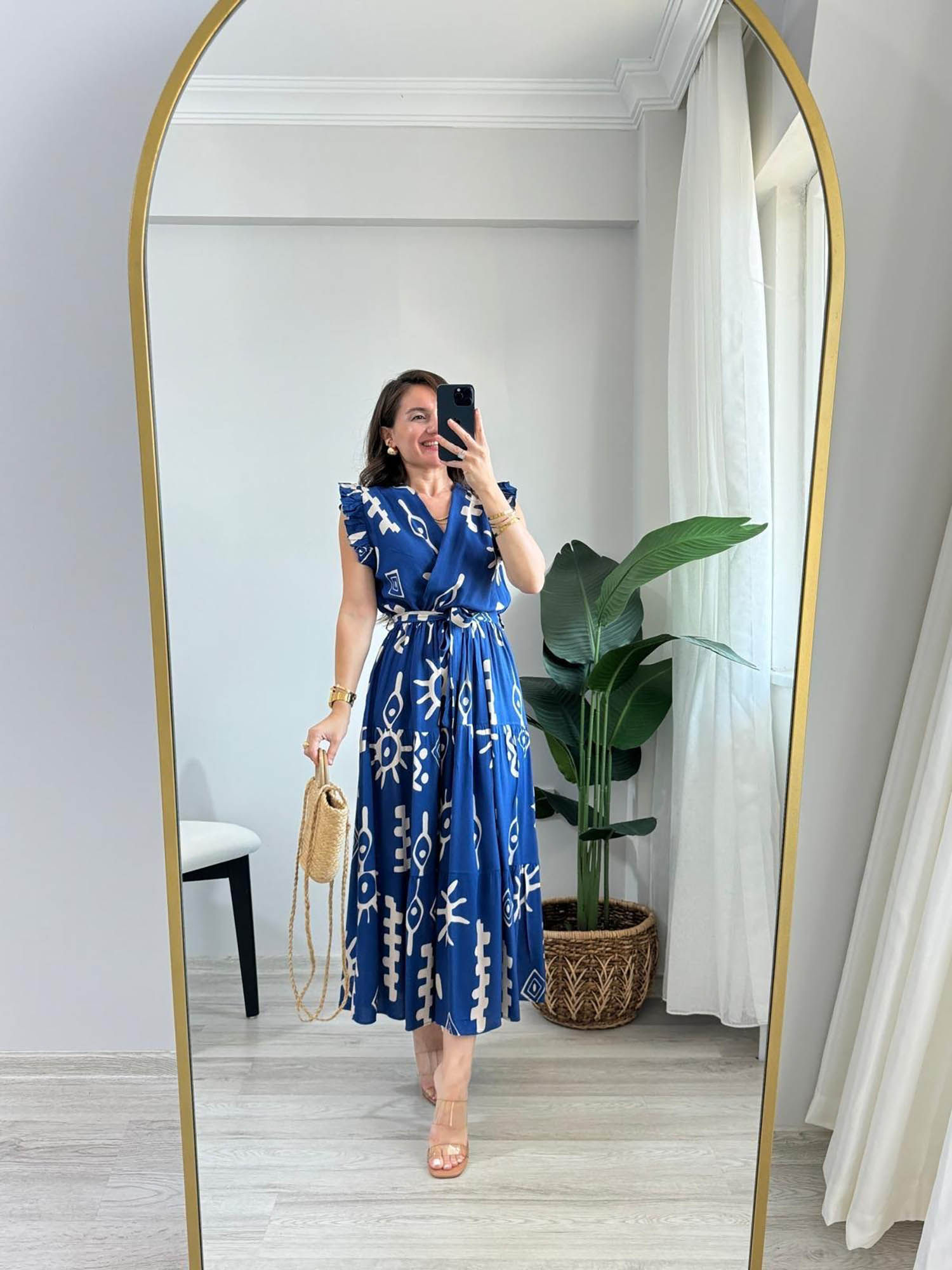 pimu Blue V-Neck Midi Dress with Belt-picture-31