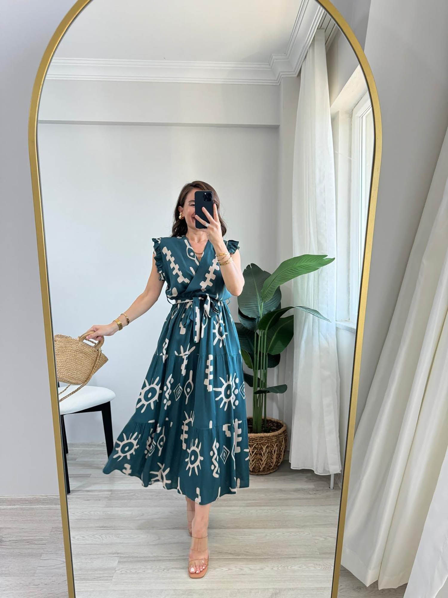 pimu Teal V-Neck Midi Dress with Belt-picture-10