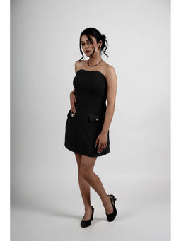 ROSA DAME - Racc Black Cey Strapless Mini Dress with Gold Button Pocket Detailing