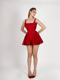 ROSA DAME - Red Wenara Crimson Cotton Poplin Mini Dress