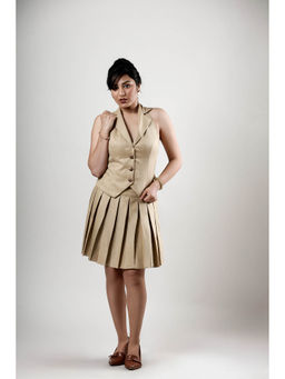 ROSA DAME - Denira Beige Poly-Viscose Halter Vest Top with Lapel Detailing