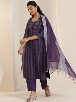 Libas - Purple Woven Kurta with Pant and Dupatta