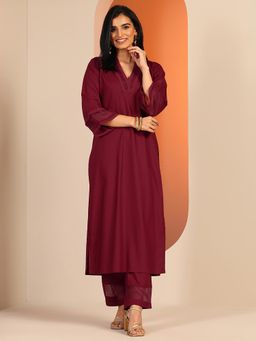 Libas - Maroon Solid Co-Ord Set
