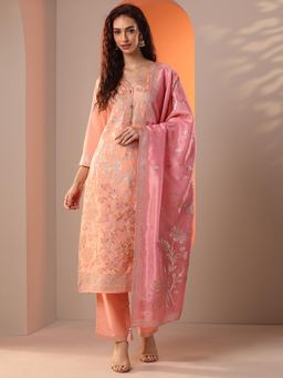 Libas - Peach Floral Kurta with Pant and Dupatta