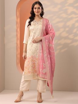 Libas - Cream Floral Kurta with Pant and Dupatta