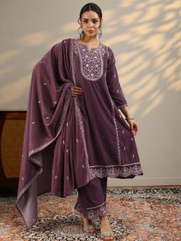 Libas - Mauve Embroidered Kurta with Pant and Dupatta (3XL)