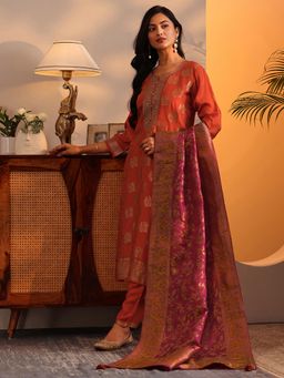 Libas - Orange Woven Kurta with Pant and Dupatta