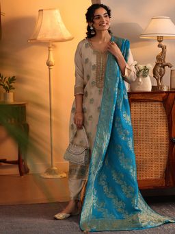 Libas - Off White Woven Kurta with Pant and Dupatta