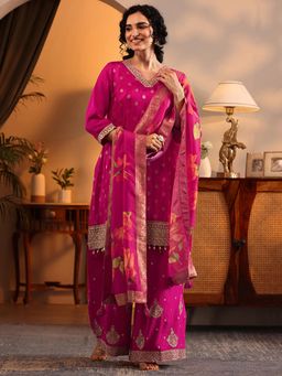Libas - Pink Woven Kurta with Pant and Dupatta