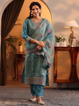 Libas - Blue Floral Kurta with Pant and Dupatta
