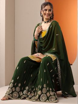 Libas Art - Yellow Embroidered Kurta with Palazzo and Dupatta