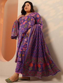 Extra love by Libas - Purple Floral Kurta with Pant and Dupatta
