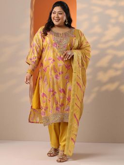 Extra love by Libas - Plus Size Women Yellow Printed Kurta with Pant and Dupatta